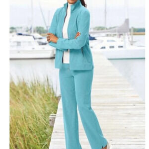 NWOT Appleseed’s Light & Easy Stretch Melange Active Pant Set Grotto Blue XL